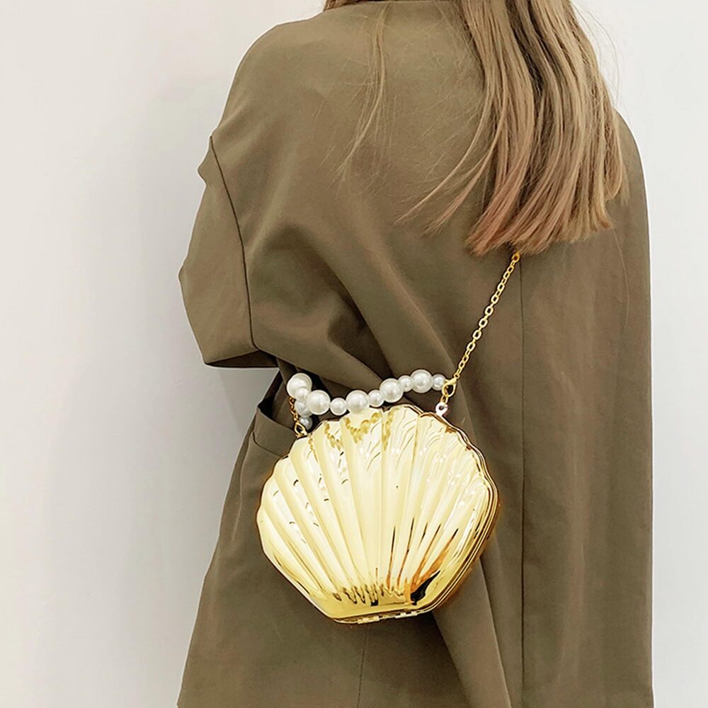 2088 Mini Seashell Evening Clutch Pearls Top-Handle Bag Chain Strap View 3